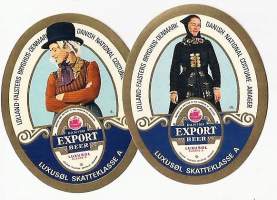 Tanskalaisia kansallisoukuja 2 kpl erä 4 / Export Beer Klass A olutetiketti