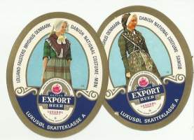 Tanskalaisia kansallisoukuja 2 kpl erä 10/ Export Beer Klass A olutetiketti