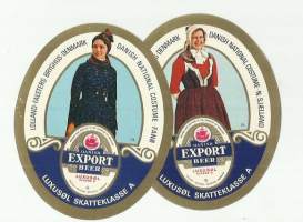 Tanskalaisia kansallisoukuja 2 kpl erä 11/ Export Beer Klass A olutetiketti