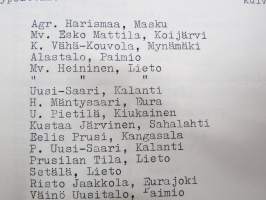 Luettelo Keskon v. 1958 myymistä ja asentamista Sato-, Sinus-, Agro- ja Aki viljankuivaajista + Jaakko lavakuivurit -ostajien listaus eri puolilta Suomea