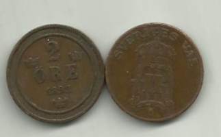 Ruotsi  2 Öre 1892  ja 1907  - ulkomainen kolikko