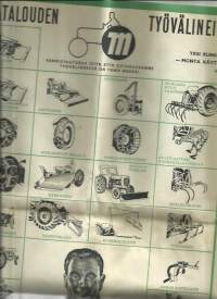 Traktoreita, työkoneita useita kymmeniä sivuja tekstiä, esitteitä, lehtileikkeleitä 1950-luku