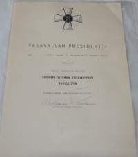 Suomen leijonan ritarikunnan ansioristi - myöntökirja 1962