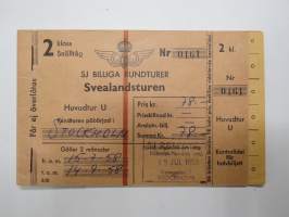 SJ Statens Järnvägar - Billiga rundturer - Svealandsturen nr 0161 2 kl. 15.7.1958 - 14.8.1958 -biljetthäfte / matkalippuvihko / train ticket