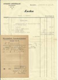 Mynämäen Autokorjaamo Mynämäki 1947  - firmalomake  2 kpl