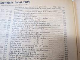 Opettajain lehti 1924-25 -sidottu vuosikerta, käsittelee monipuolisesti kansanopetusta ja opetustoimintaa maanlajuisesti, artikkelisisältö näkyvissä / annual volume