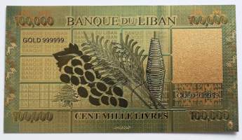 Liban    Cente Mille Livres  feikkiseteli, leikkiraha   kullattu seteli