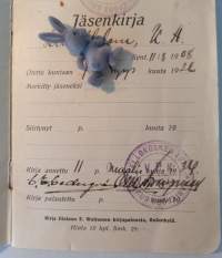 Suomen Yleinen Palokuntaliitto - Jäsenkirja, kirja annettu 11 maaliskuuta 1934.