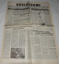 Uusi Suomi syyskuun 20. p:nä 1944 Näköispainos sodan lehdet
