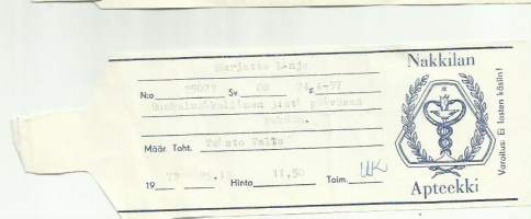 Nakkilan Apteekki  , resepti  signatuuri  1972