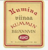 Kumina viinaa Alko  - viinaetiketti ( Frenckellin kivipaino )