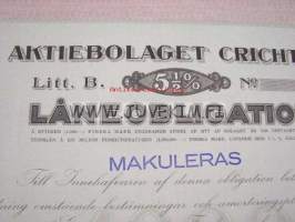 Aktiebolaget Crichton låneobligation 1916, 1 000 mk 5,5%  -obligaatiolaina