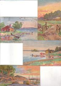 Maisemakortteja Turun saaristosta, piirtänyt Albert Lindfors 1920-luvulla