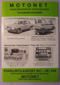 MOTONET - henkilökohtainen erikoiskuvasto Taunuksen  vm. 1971-&gt;83, varustettuna 4-syl OHC-moottorilla, omistajille.