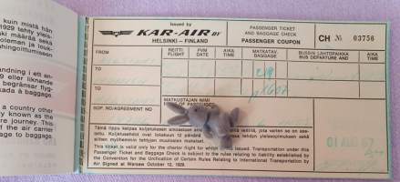 Kar-air lentolippu ja matkatavarakuitit 1.8.1967