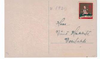 Tuberkuloosiliiton joulumerkki v.1933, kortissa. Kukkaislapsi.  Merkin piirtänyt Martta Wendelin