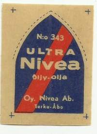 Nivea Ultra öljy nr 343 -     tuote-etiketti 5x4 cm 1940-luku