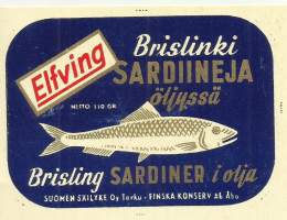 Elfving Brislinki Sardiineja   tuote-etiketti