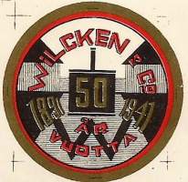 Wilcken Oy 50 v 1891 -1941   -  tuote-etiketti  liimatarra   Katto ja seinä tuotteita