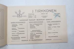 Kuvia Tampereelta 1922, matkamuistokirjanen Tampereelta, kuvia myös J. Tirkkonen vaatetus- ja kangaskaupan tiloista ja valikoimista