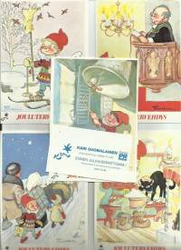 Kari Suomalainen , joulukortti, taiteilijakortti,piiretty 1945 ennen julkaisemattomia  5 eril  kulkemattomia