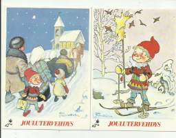 Kari Suomalainen , joulukortti, taiteilijakortti,piiretty 1945 ennen julkaisemattomia  2 eril  kulkenut