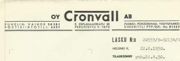 Cronvall Oy, Helsinki 1950  - firmalomake