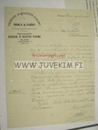 Herrain ja Naisten Pukimo Niska &amp; Sario Helsinki 29.1.1915 -asiakirja