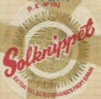 Solknippet Spain - tuote-etiketti vanha hedelmäkääre, hedelmäkäärepaperi n 7 cm 1953