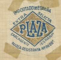 Plaza  Espana - tuote-etiketti vanha hedelmäkääre, hedelmäkäärepaperi n 8 cm 1952