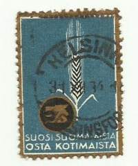Osta kotimaista,  suosi suomalaista  / Kotimaisen Työn Liitto  - kirjeensulkija leimattiu 1934