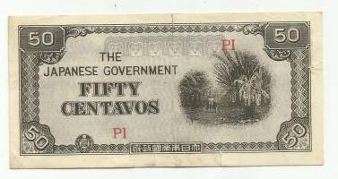 Malaya /T he Japanese Government during the occupation of Malaya  50 cents  II WWW miehitysraha seteli