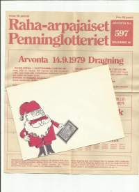Raha-arpajaiset Voittoluettelo ja firmakuori 1979