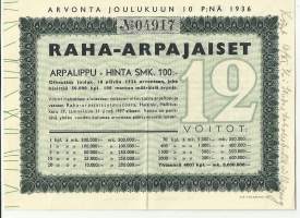 Raha-arpajaiset  12 /1936 arpalippu