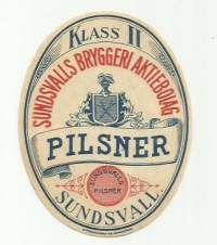 Pilsner Klass II -  olutetiketti ( Litografiska Norrköping)