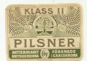 Pilsner Klass II -  olutetiketti ( Litografiska Ab Norrköping)