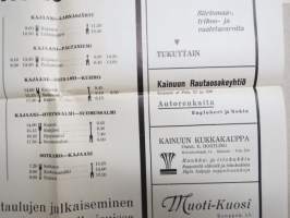 Kajaani ympäristöineen Linja-autoaikataulu - asemilla ja keskeisillä paikoilla ollut aikataulu v. 1938 -juliste / poster - bus timetable