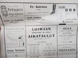 Loimaa ympäristöineen Linja-autoaikataulu kesäkuun 15 p:stä 1940 - asemilla ja keskeisillä paikoilla ollut aikataulu -juliste / poster - bus timetable
