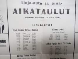 Loimaa ympäristöineen Linja-autoaikataulu kesäkuun 15 p:stä 1940 - asemilla ja keskeisillä paikoilla ollut aikataulu -juliste / poster - bus timetable