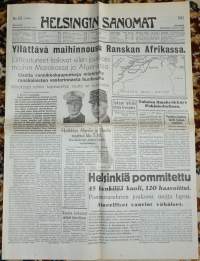 Helsingin sanomat marraskuun 9 p:nä 1942  Näköispainos sodan lehdet