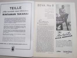 Eeva 1941 nr 8 kansikuva Rintamahäät, Marian Andersonilla on samanlainen hidas valtimo kuin Paavo Nurmellakin, Rakkautta Suomea kohtaan, Kotirintaman kuvia, ym.