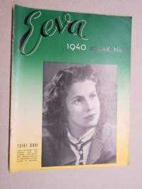 Eeva 1940 nr 6 kansikuva Tuire Orri - Nuori, viehättävä näytteljätär, Kaksi Dityrambia, Kaksi lastenkamaria oli odottamassa Tanskan nuorinta prinessaa, ym.