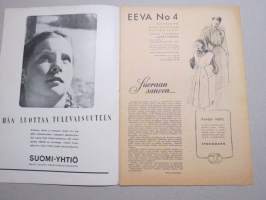 Eeva 1947 nr 4 kansikuva Eeva-Kaarina Volanen, Nuorison seurustelumoraalista, Kuuluisat häät, Pariisin viimeiset, Suomalaiset ovat iloisia, Me kaksi ulkomailla, ym.