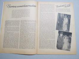 Eeva 1947 nr 4 kansikuva Eeva-Kaarina Volanen, Nuorison seurustelumoraalista, Kuuluisat häät, Pariisin viimeiset, Suomalaiset ovat iloisia, Me kaksi ulkomailla, ym.