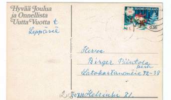 Joulukortti / Marja Liisa  Rinne ( myöhemmin Pitkäranta)  Invaliidiliitto . Toinen luetteloon päässyt kortti 2a  1970luvulla. Kulkenut. Joulun postimerkki 0.35 sm.