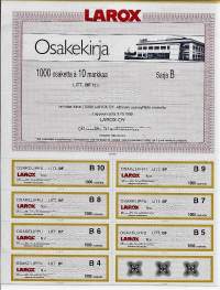 Larox  Oy    Litt BF  1000x10 mk   , osakekirja, Lappeenranta 3.10.1990