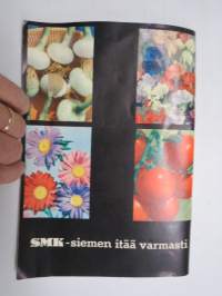 SMK (Suomen Maanviljelijäin Kauppa) 1964 -siemenhinnasto, mainossivut Rotavator Howard Clifford , Landmaster 150, Gardenmaster 80, Ransomes &amp; Norlett