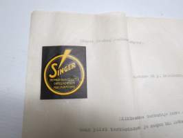 Singer Sewing Machine Company - Åbo, 27.11.1925 -tiedotuskirje + reklaamimerkki / mainosmerkki