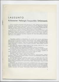 Lausunto Kulosaaren Helsingin kaupunkiin liittämisestä / K J Ståhlberg 1936