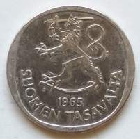 Suomen raha: 1 markka 1965. (Hopeamarkka)